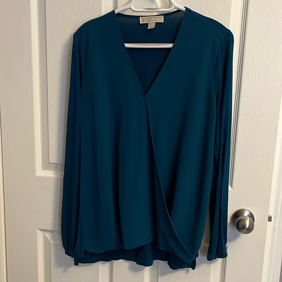 Michael Kors Draped Surplice Blouse Teal Lightweight Large - Picture 1 of 4